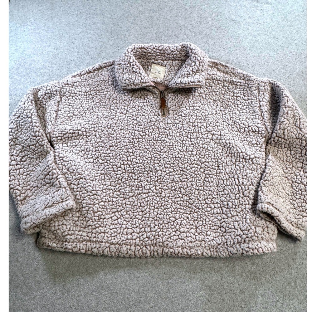 Thread & Supply Sherpa Pullover Womens XS Beige Quarter Zip Teddy Fleece